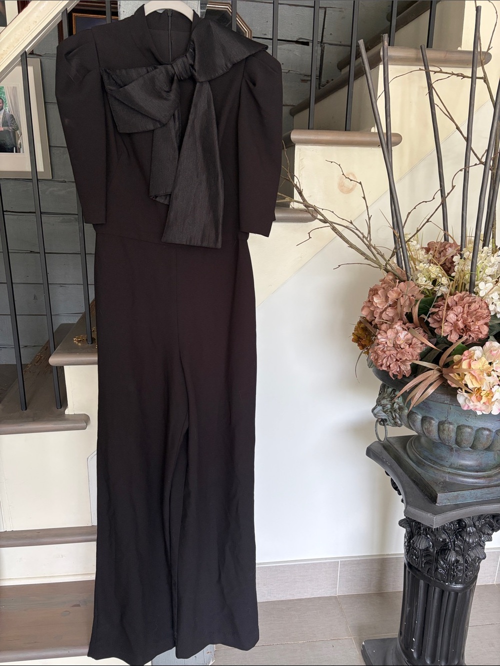 Black Halo Black Long-Sleeve Jumpsuit with Bow Collar